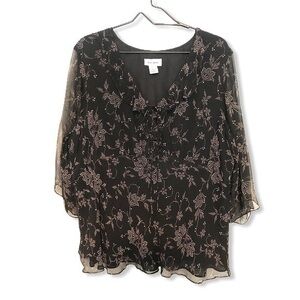 Avenue Silk black and white  short sleeve blouse